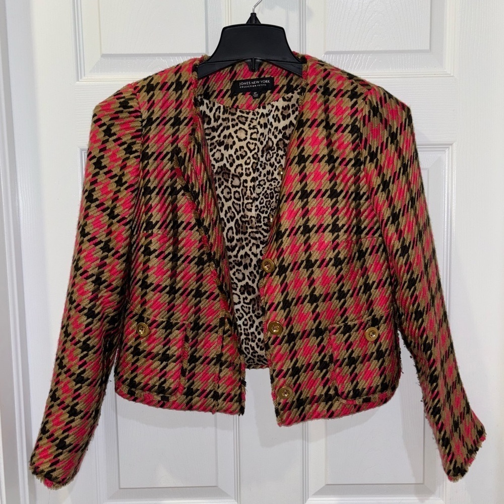 Jones New York Signature Women Short Jacket BLAZER Sz 6P PLAID PINK/BLACK/TAN.‌‌ - Picture 5 of 9